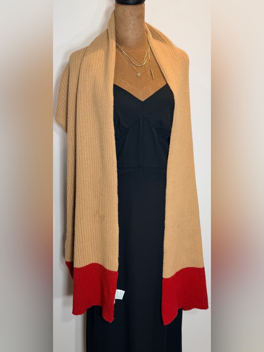 Banana Republic Camel and Red Colorblock Open-Front Scarf